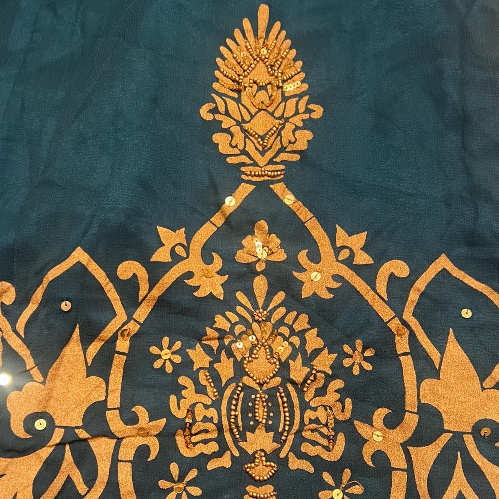 Soft Surroundings Vintage‎ Beaded Sequin Embellished Maxi Skirt Teal Gold Medium - Picture 9 of 16